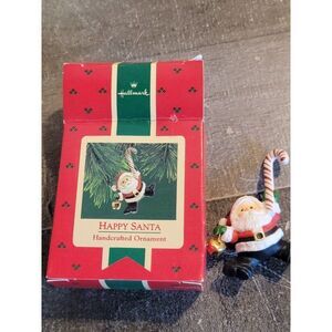 Hallmark happy Santa 1987 ornament Xmas Decor candy cane